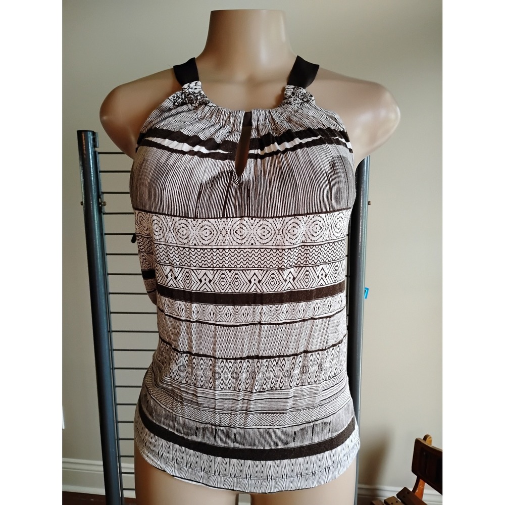 Banana Republic Brown White Tribal Geometric Halter Keyhole Top Size‎ S RN54023